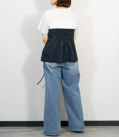異素材ドッキングペプラムTシャツ