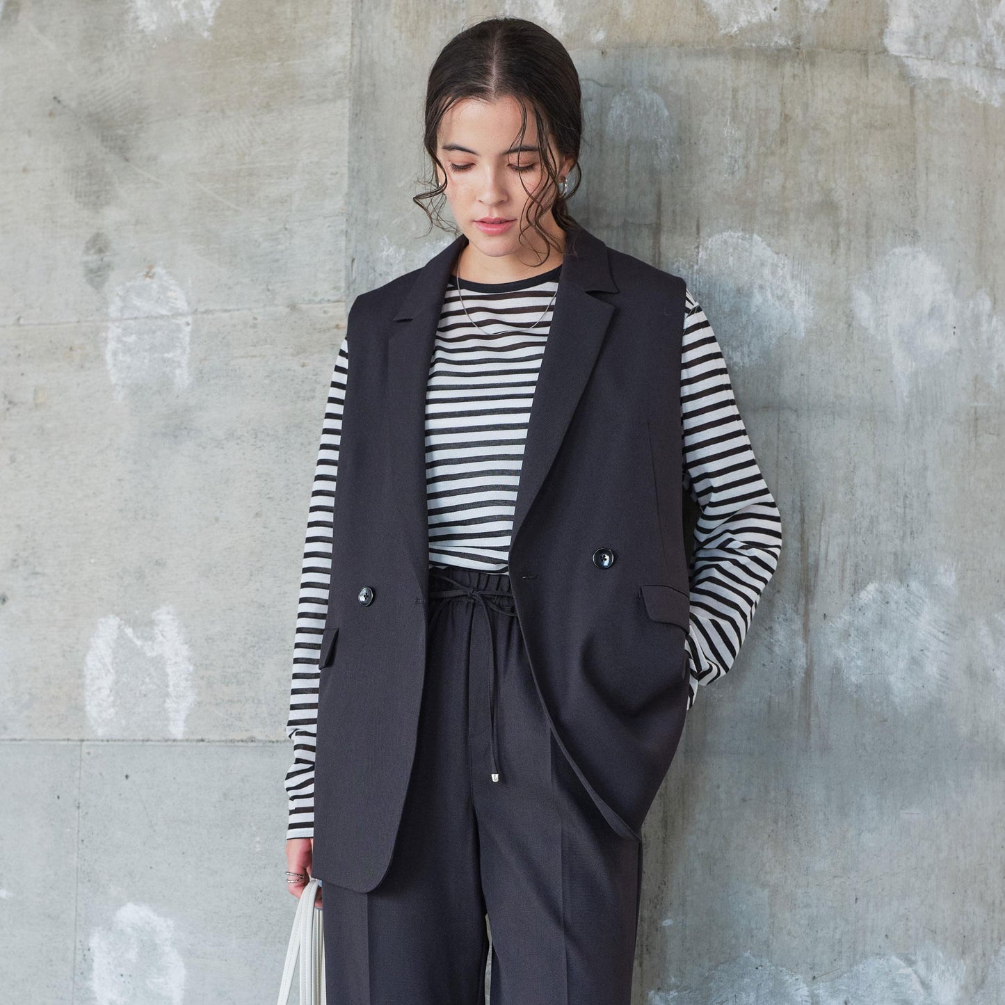 ツイードライク ジレ マシンウォッシャブル 帯電防止