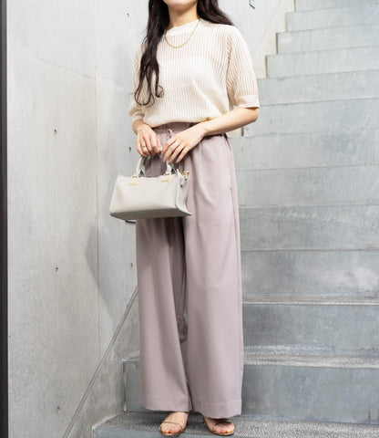 透かし柄編み5分袖ニット