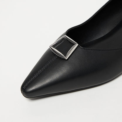 ポインテッド バックル パンプス 晴雨兼用 撥水