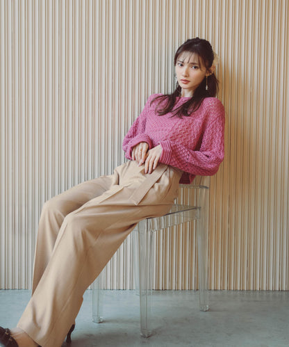 ＜ウォッシャブル＞ベルト付きタックワイドパンツ　26SS