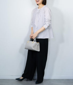 綺麗めストライプフリルタイブラウス