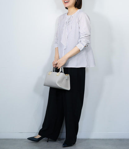 綺麗めストライプフリルタイブラウス