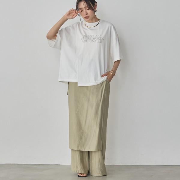 USAコットンアシンメトリーレタリングTシャツ