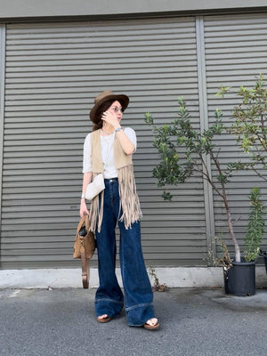 パネルヘムストレートデニム