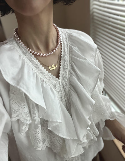 コットンレースフリルブラウス