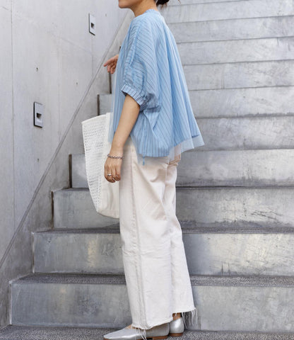 チュールレイヤードドレープブラウス