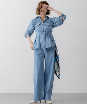 ライトダンガリー ワイドパンツ