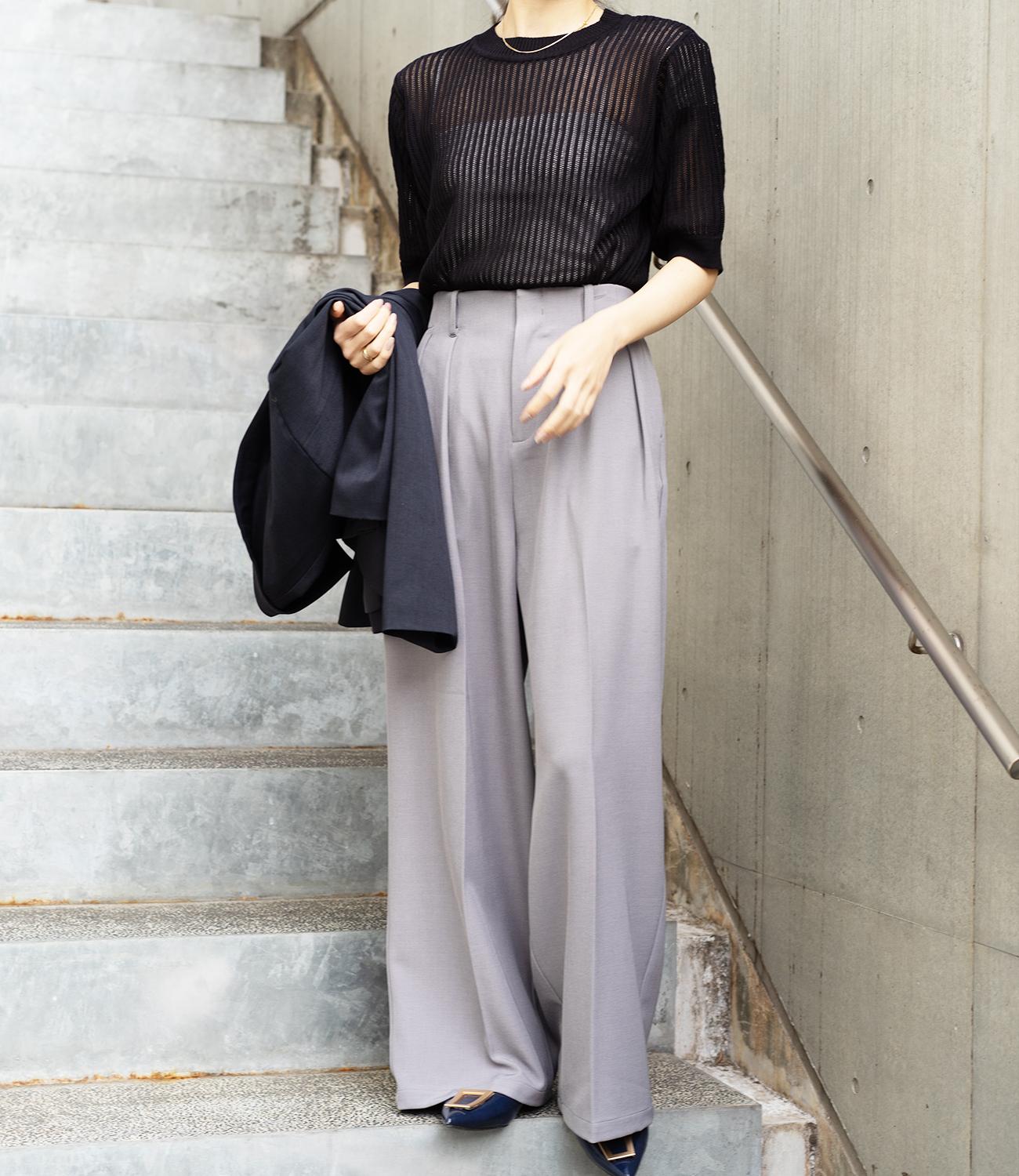 透かし柄編み5分袖ニット