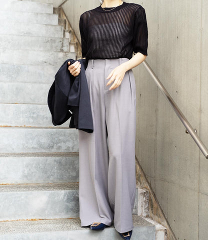 透かし柄編み5分袖ニット