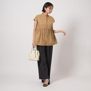 スタンドネック ペプラム フレンチスリーブ ブラウス