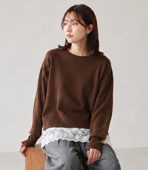 レースヘムドッキングニット