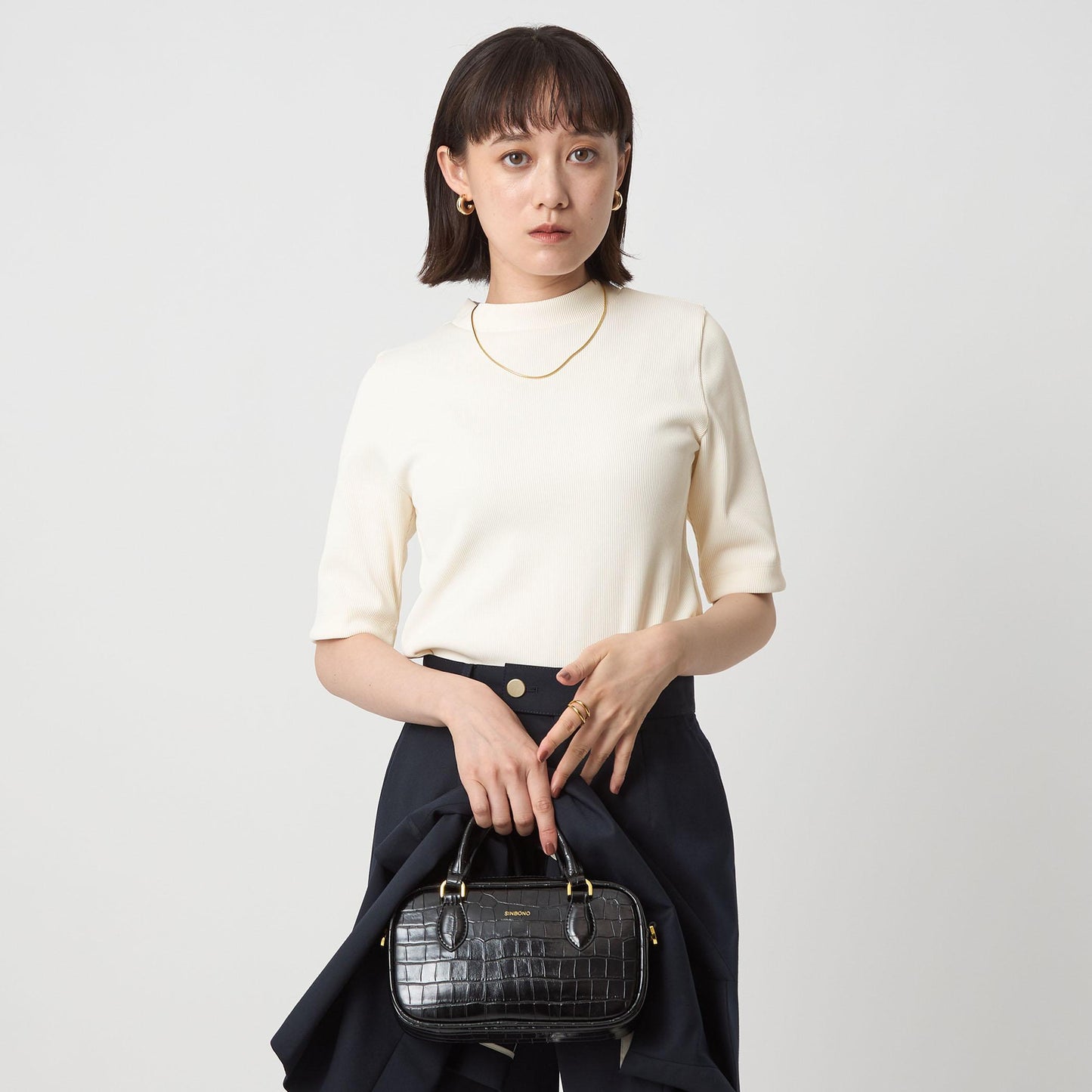 ニットライク モックネック カットソー