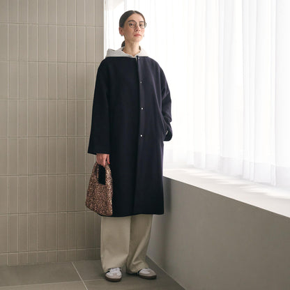 毛ナイロン ノーカラーコート