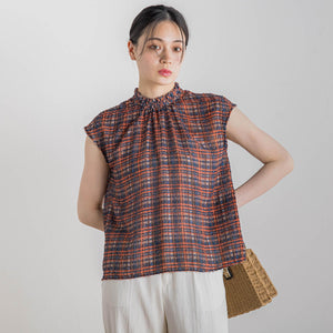 【WEB限定】カットジャガードチェックプリントブラウス