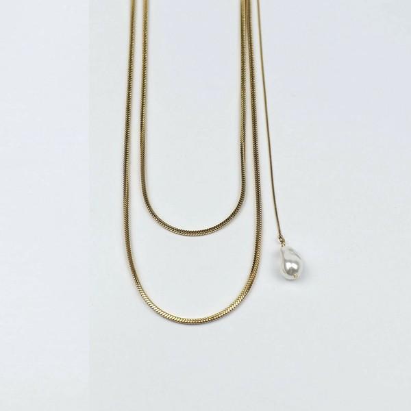 スネークチェーン淡水パールトップネックレス