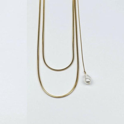 スネークチェーン淡水パールトップネックレス