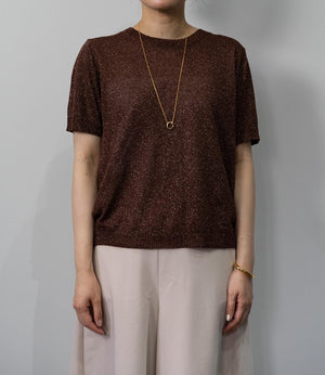 ラメニットハーフスリーブトップス