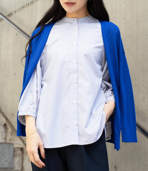 ストライプギャザースリーブブラウス