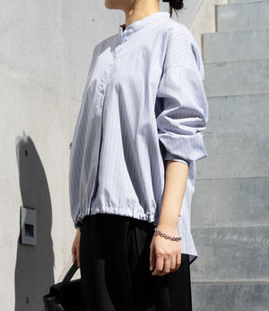 ラメストライプバッグギャザーシャツ