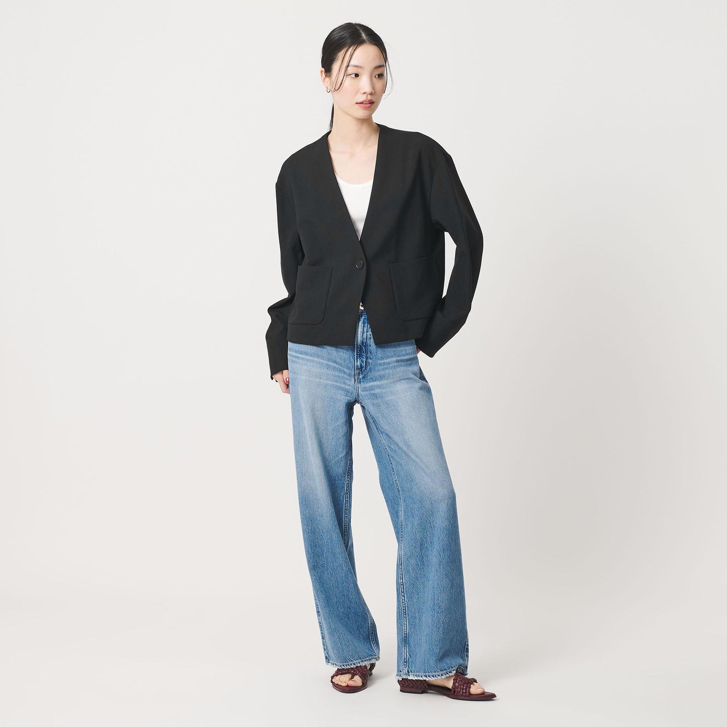 ポリエステルブレンド カラーレス ショートジャケット