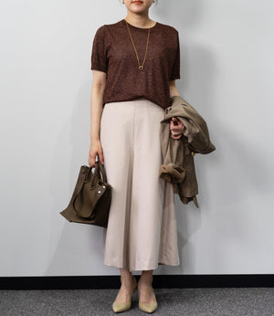 ラメニットハーフスリーブトップス