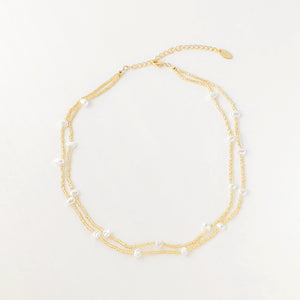 メタルビーズ×パールモチーフ ネックレス