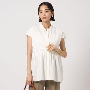 スタンドネック ペプラム フレンチスリーブ ブラウス