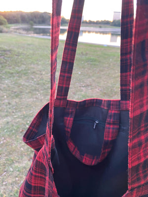 赤チェックトートバッグ