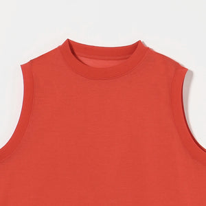 コットンナイロン クルーネック ノースリーブ Tシャツ