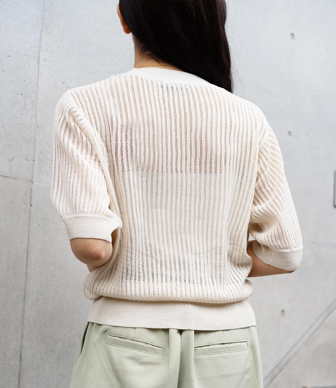 透かし柄編み5分袖ニット