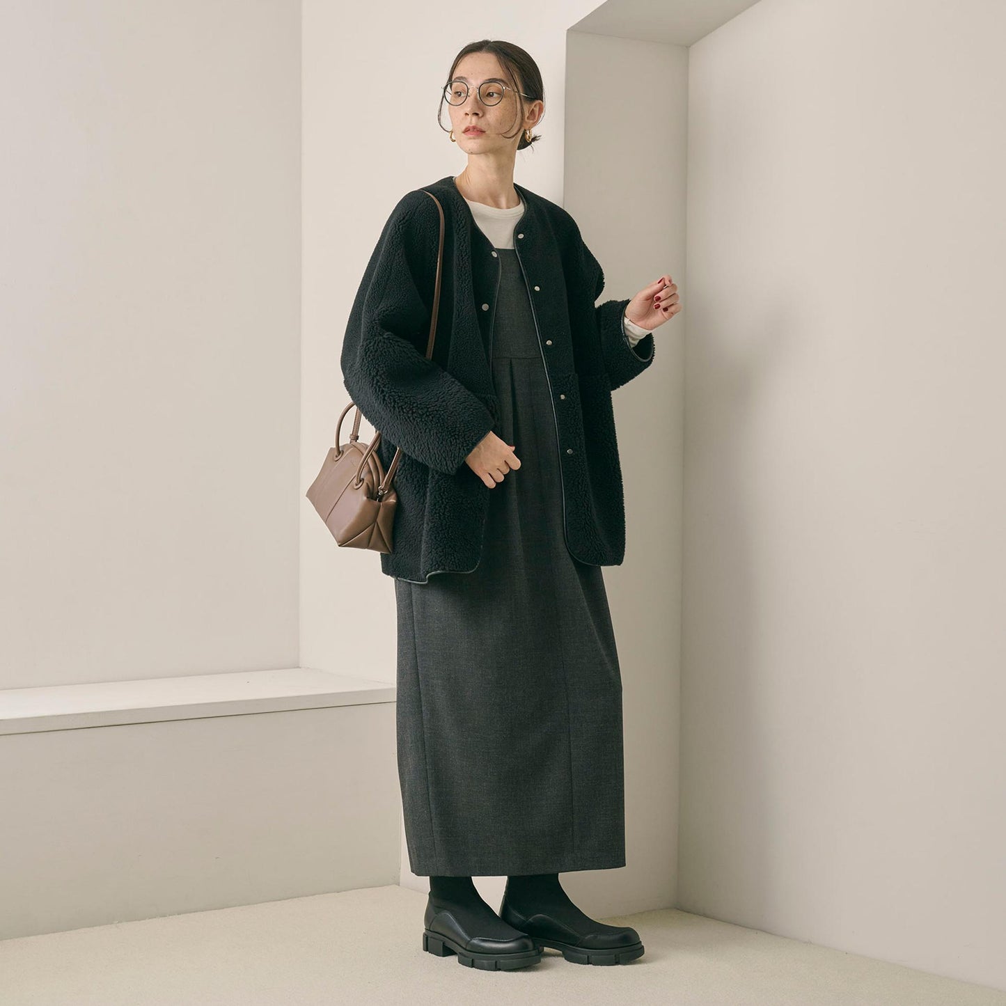 ニット レザーライク ブーツ 撥水/晴雨兼用