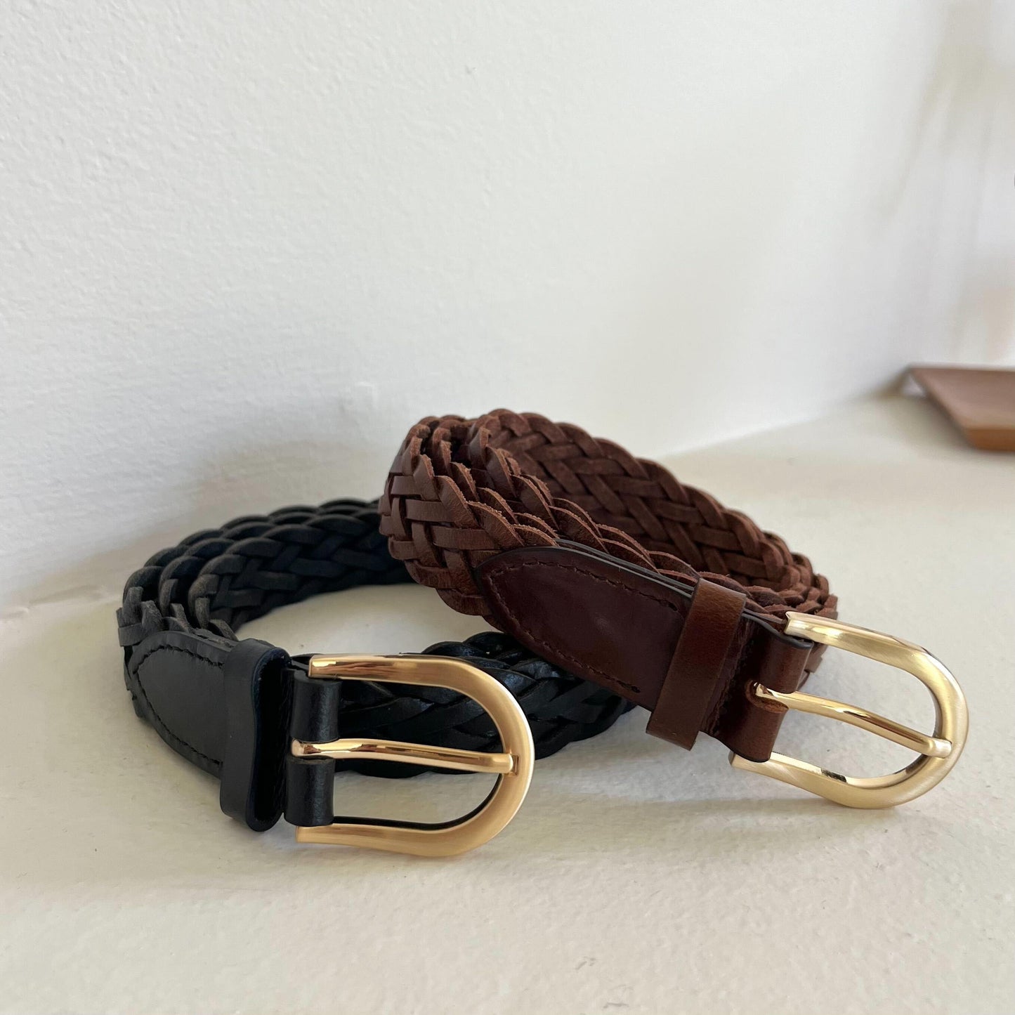 レザーメッシュベルト（茶.黒）