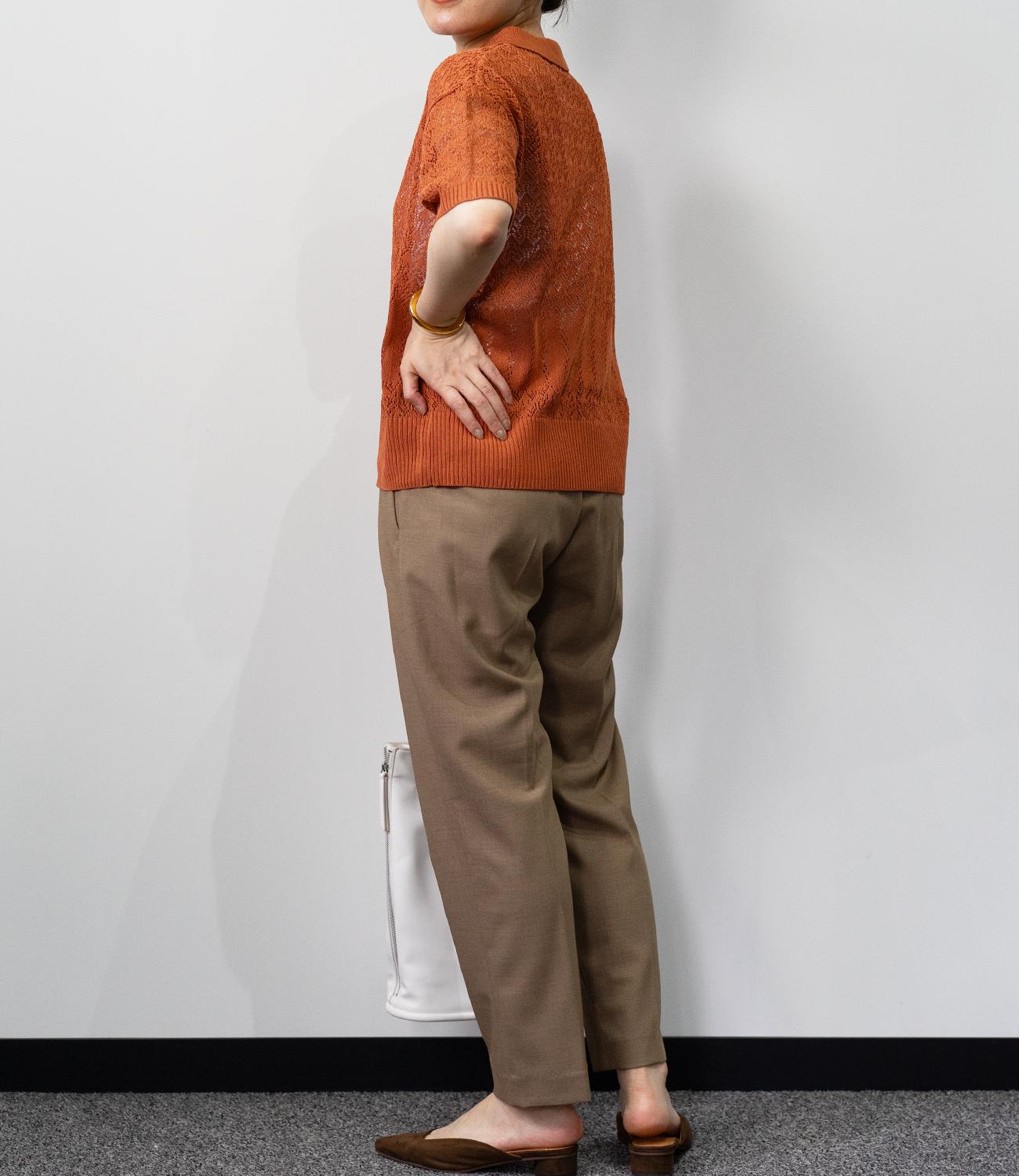 透かし編みポロニットトップス