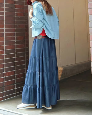 デニムティアードロングスカート