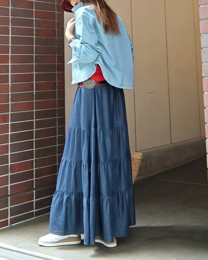 デニムティアードロングスカート