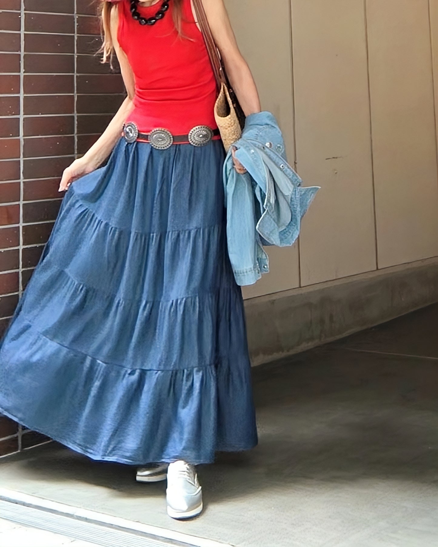 デニムティアードロングスカート