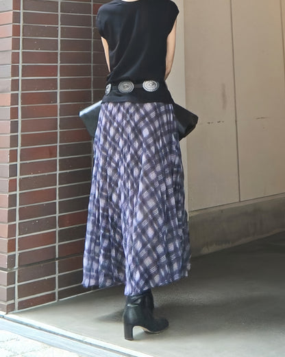 ミモレ丈パープルチェックシフォンスカート