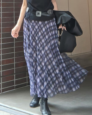ミモレ丈パープルチェックシフォンスカート