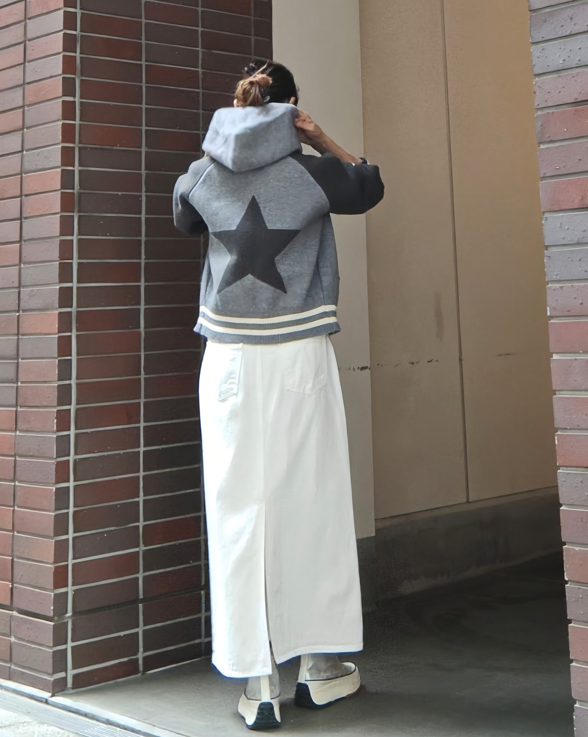 スタジャン風フードニットブルゾン