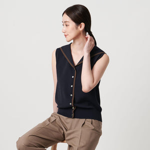 スカラップ セーラー ノースリーブ ニット ウォッシャブル