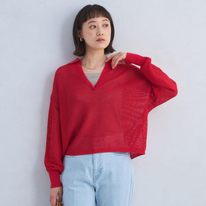 メッシュ スキッパー ニット プルオーバー -ウォッシャブル-