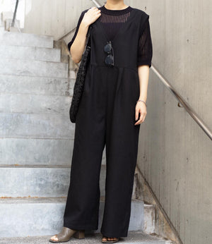 リネンミックスVネックオールインワン