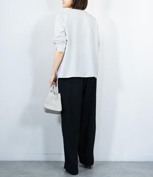 綺麗めストライプフリルタイブラウス