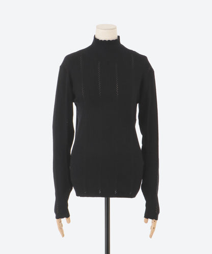 透かし柄ハイネックニット