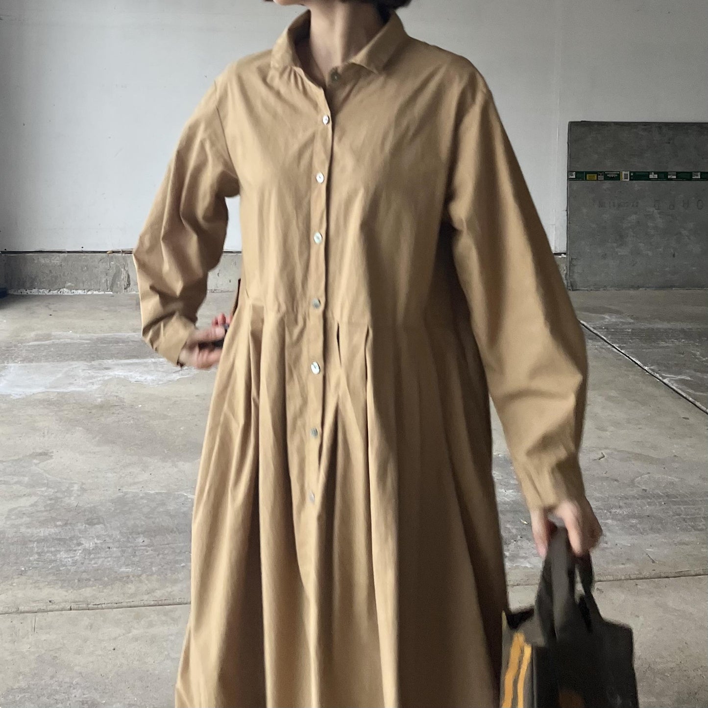 キャメルcottonシャツワンピース