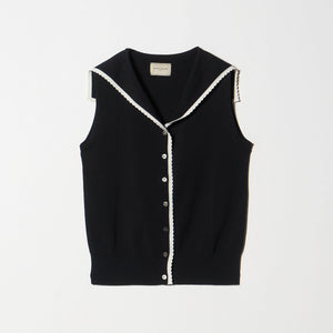 スカラップ セーラー ノースリーブ ニット ウォッシャブル