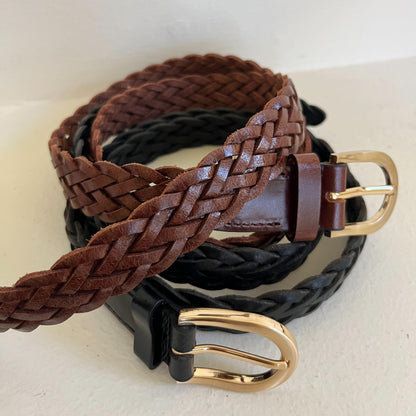 レザーメッシュベルト（茶.黒）