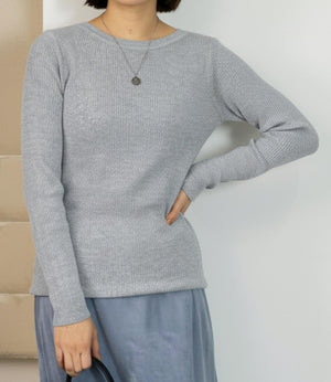 ラメリブクルーネックスリムニット