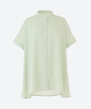 バックティアードバンドカラー半袖ブラウス